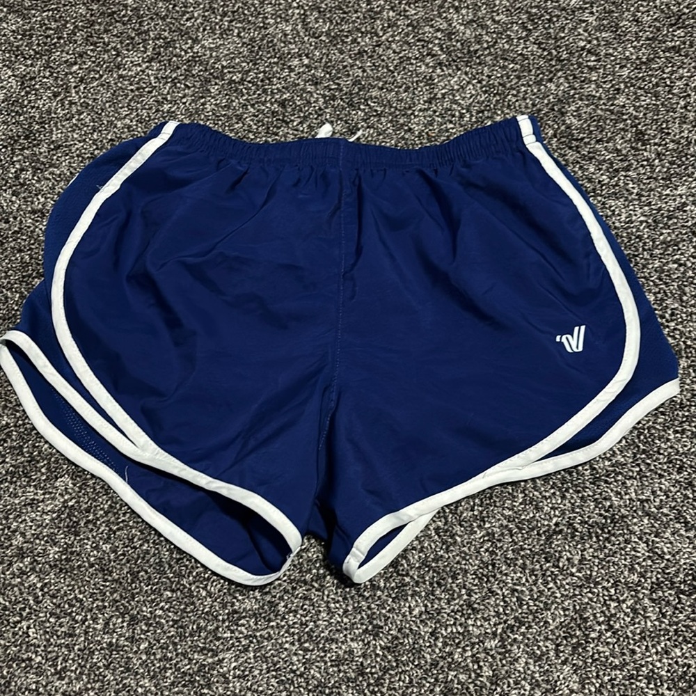 Blue varsity athletic shorts